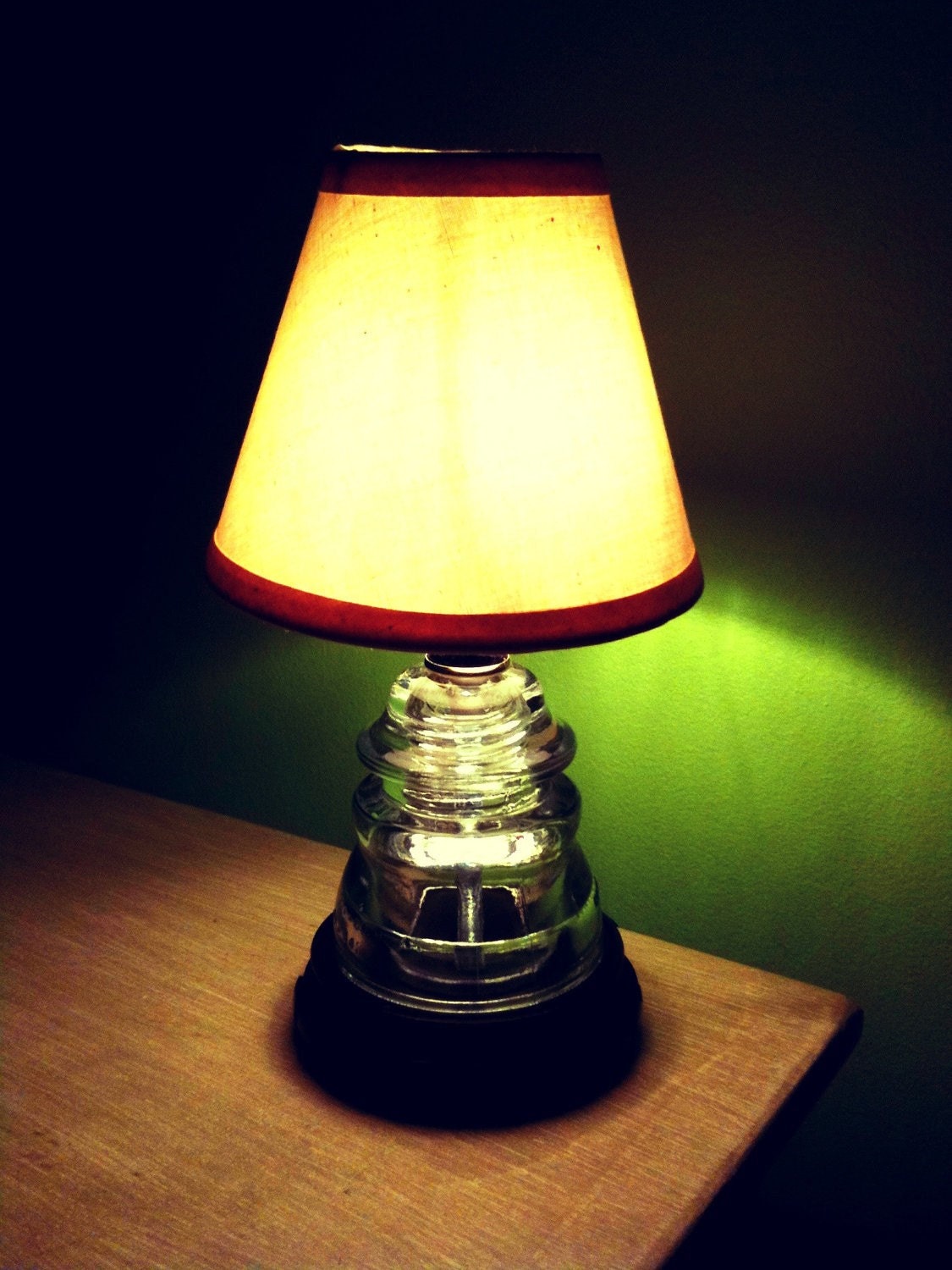 Items similar to Repurposed Glass Insulator Table Lamp with Linen Shade