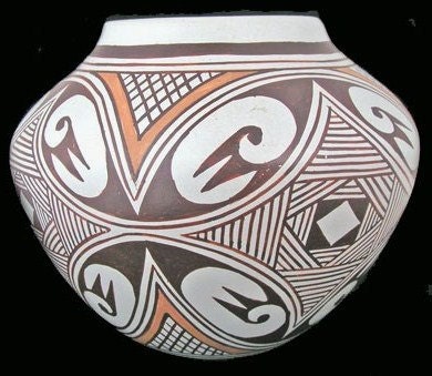 Vintage Native American Hopi Indian Handmade Pottery Vase - Helen Naha- 1970s