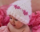 Valentine Knit Kiss Elf or Beanie Hat for 6-9 Month Old Baby, White with Red or Pink Hearts, HEART ME Collection, Photography Prop