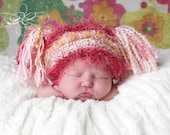 Crochet Baby HAT - Jester Hat - Newborn Baby Girl Hat - Pink and Peach Knit Infant Hat Photography Prop