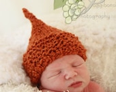 Knit Baby HAT - Knitted Kiss Elf Hat for Newborn, Pumpkin Spice Orange Yarn, Photography Prop - GMolly