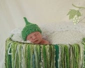 BABY HAT - Grass Green Kiss an Elf Hat KNIT for Newborn Infant  or 3-6 Month Old Baby - Photography Prop