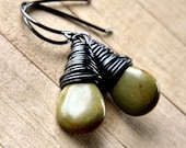 Green Turquoise Earrings, Olive Green Stone Teardrop Oxidized Sterling Silver Dangle Earrings Turquoise Jewelry - Branch