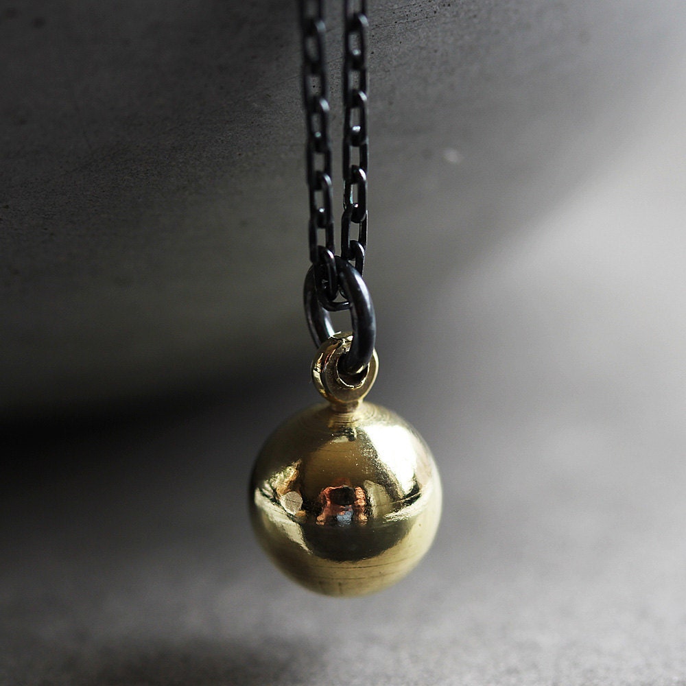 Silver Necklace, Gold Brass Ball Pendant Oxidized Sterling Silver Necklace - Frog Prince