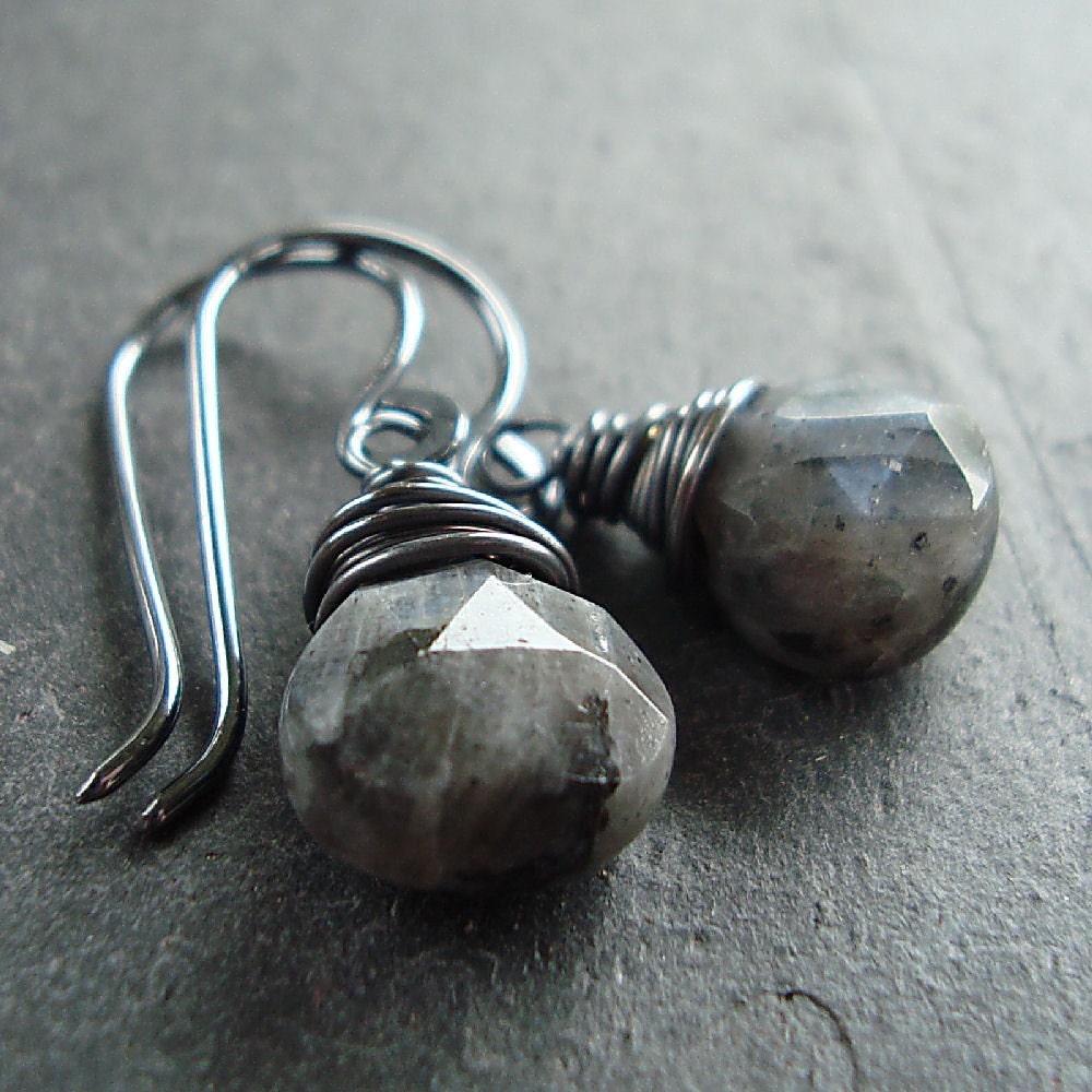 Black Labradorite Oxidized Sterling Silver Dangle Earrings - Eclipse