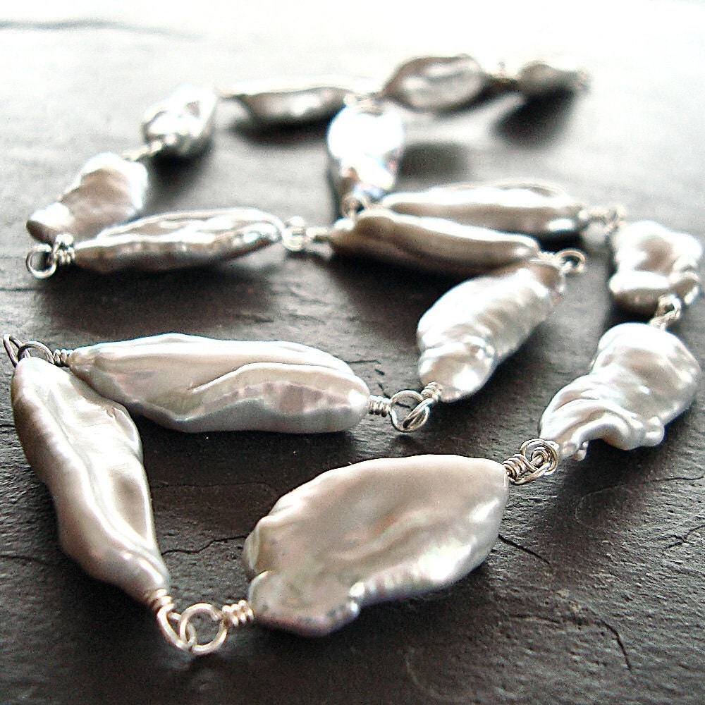 Platinum Biwa Pearl Sterling Silver Necklace - Luna