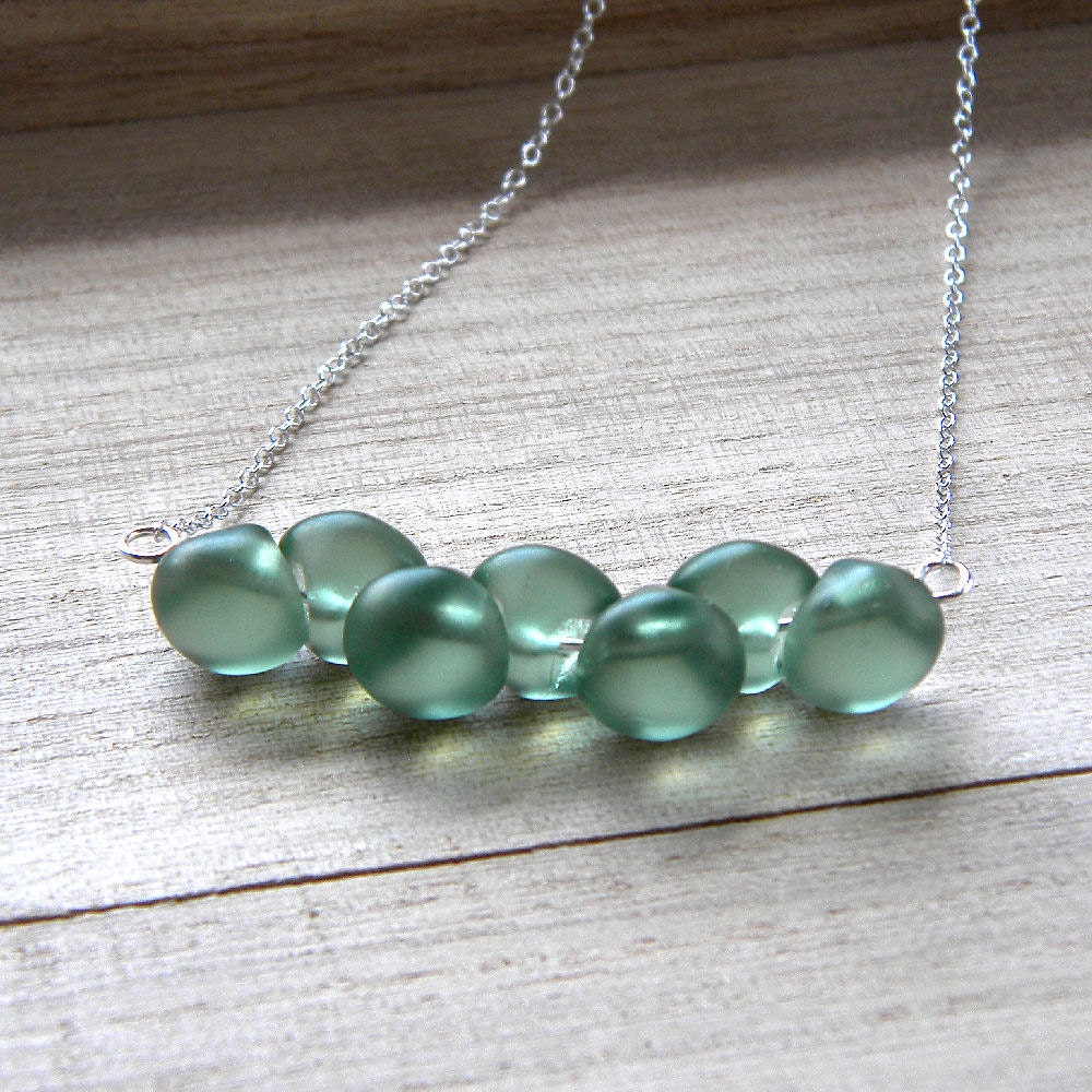 Pastel Necklace, Frosted Mint Green Glass Sterling Silver Necklace Spring Fashion Bridesmaid - Garden Party