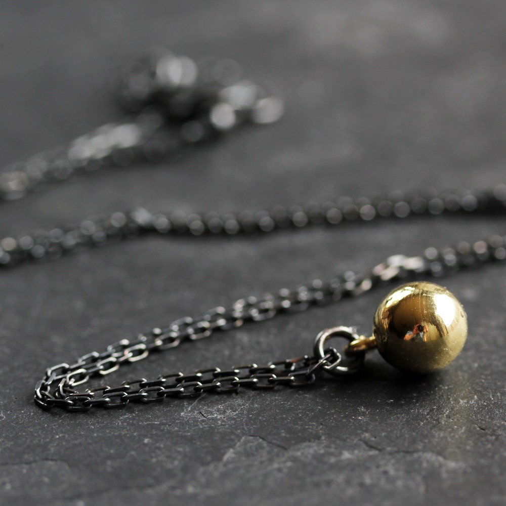 Silver Necklace, Gold Brass Ball Pendant Oxidized Sterling Silver Necklace - Frog Prince
