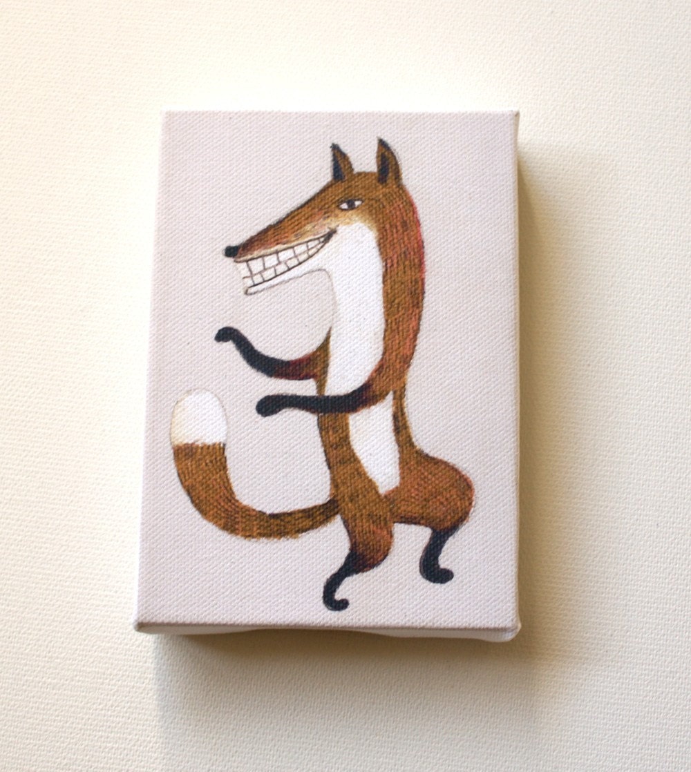 Dancing fox / Tiny canvas print