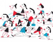 Back To School / ORIGINAL ILLUSTRATION / Pencils drawings / Children illustration / Funny children / Going / Red / Blue / Cyan