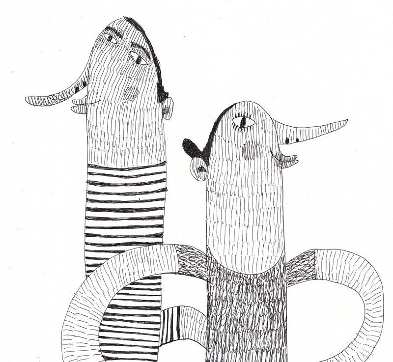 Mom and Dad / ORIGINAL ILLUSTRATION / Pen drawing / Black and white / Family painting / Mommy and daddy