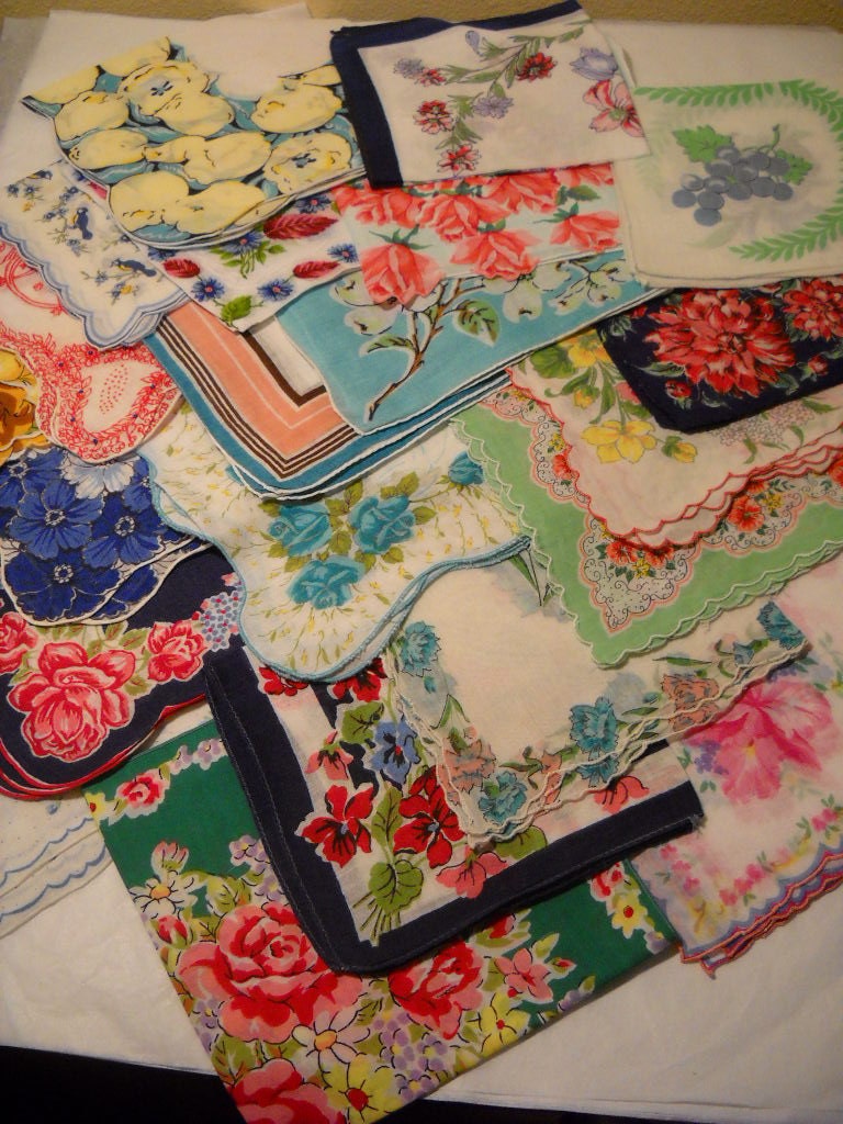 22 Vintage Handkerchiefs Flowers Floral