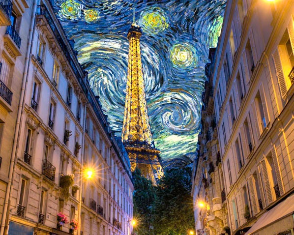 Paris photograph - Eiffel Tower Van Gogh Starry night france french impressionism Woody Allen notre dame - Midnight in Paris - par0025