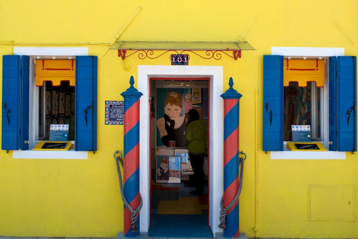 Burano color - photograph Italy italian lemon yellow wall house door whimsical window Audrey Hepburn  - Let There Be Yellow - ita0002