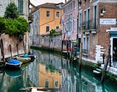 Venice photograph - Reflections in a canal Italy venetian bright sunny boats gondola piazza San Marco Rialto - Canalside - ven0040