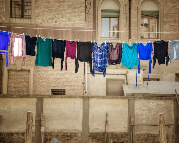 Bright laundry in Italy - Italian photo photograph fabric clothes hanging drying line in Venice Rome Florence Siena red - Lovely Ghosts