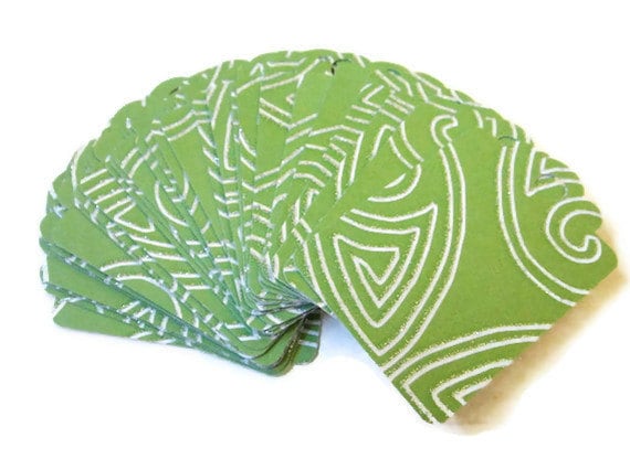 Gift Tag Set of 28 Green Swirl White Silver Glitter