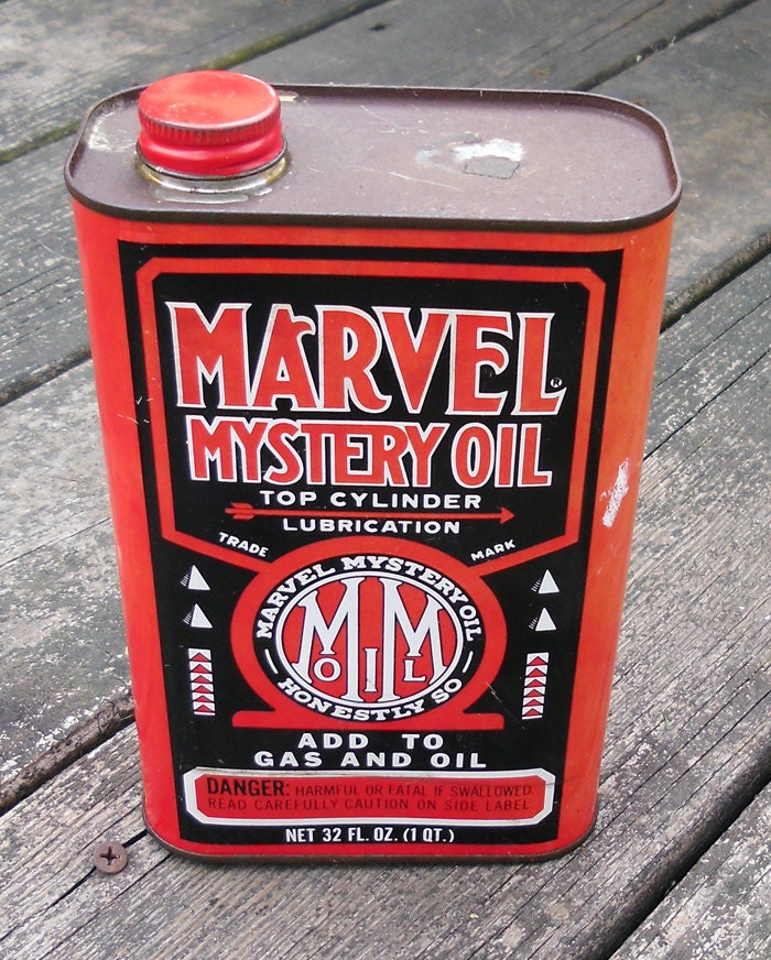 Vintage Metal Marvel Mystery Oil Can by RattusAdustus on Etsy