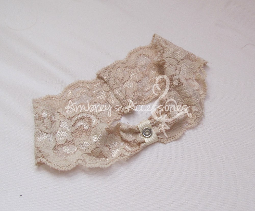 Beige Lace Headband, Interchangeable Snap Headband