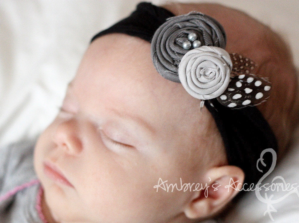 Gray Fabric Rosette, Interchangeable Snap Accessory