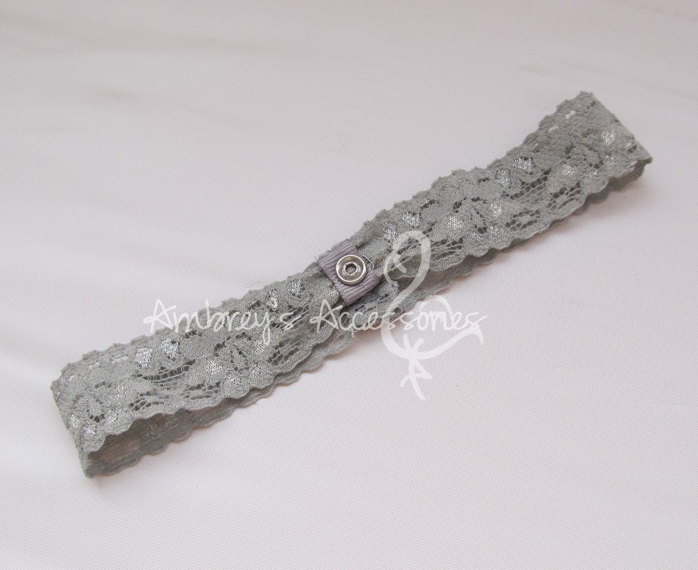 Gray Lace Headband Interchangeable Snap