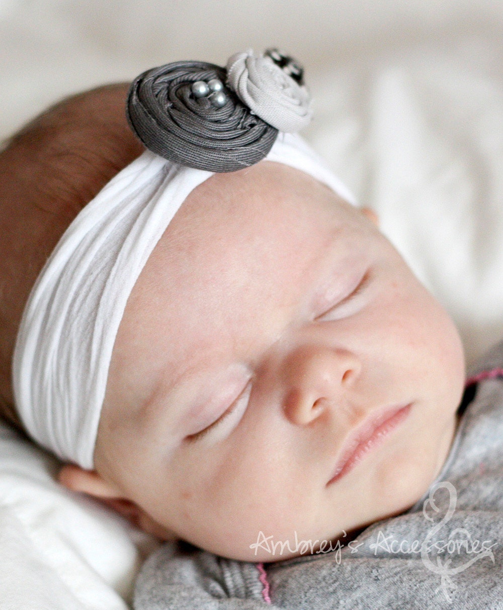 Gray Fabric Rosette, Interchangeable Snap Accessory