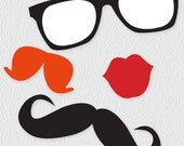 26 printable photo booth props - printable file - moustache on stick designs lips glasses and hats
