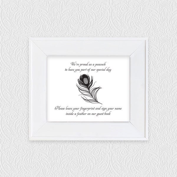 stylised fingerprint  peacock guest book - printable file - thumbprint tree alternative
