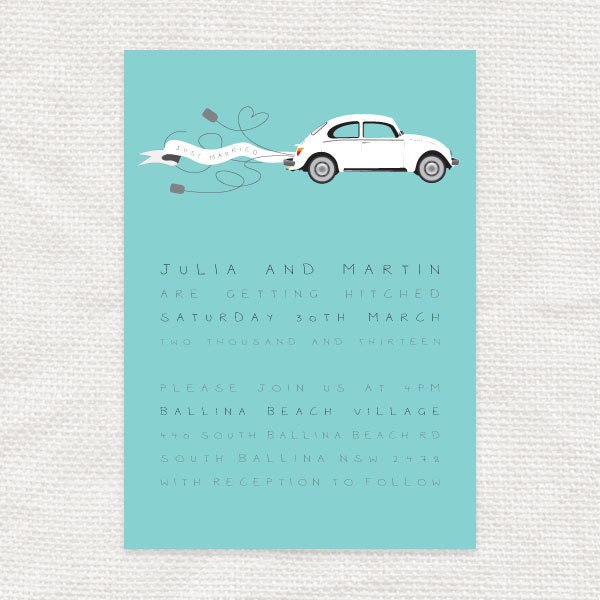 the love bug wedding invitation - printable file - just married car