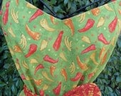 Handmade apron lime green with hot pepper pattern