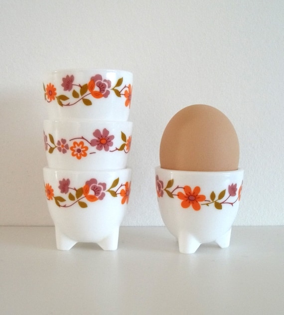 Flower Egg Cup Holders, 4 - White, Glass - Flower Garland