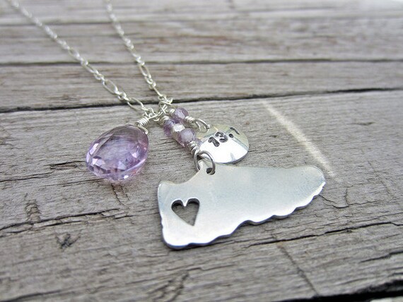 Customized Silver necklace Running Inspiration with Amethyst Gemstone