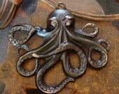 CUSTOM DARK OCTOPUS, Gothic Pendant, Ring Attached