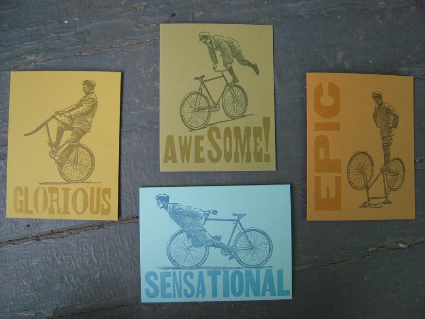 Bike Trick Letterpress Cards 4-Pack