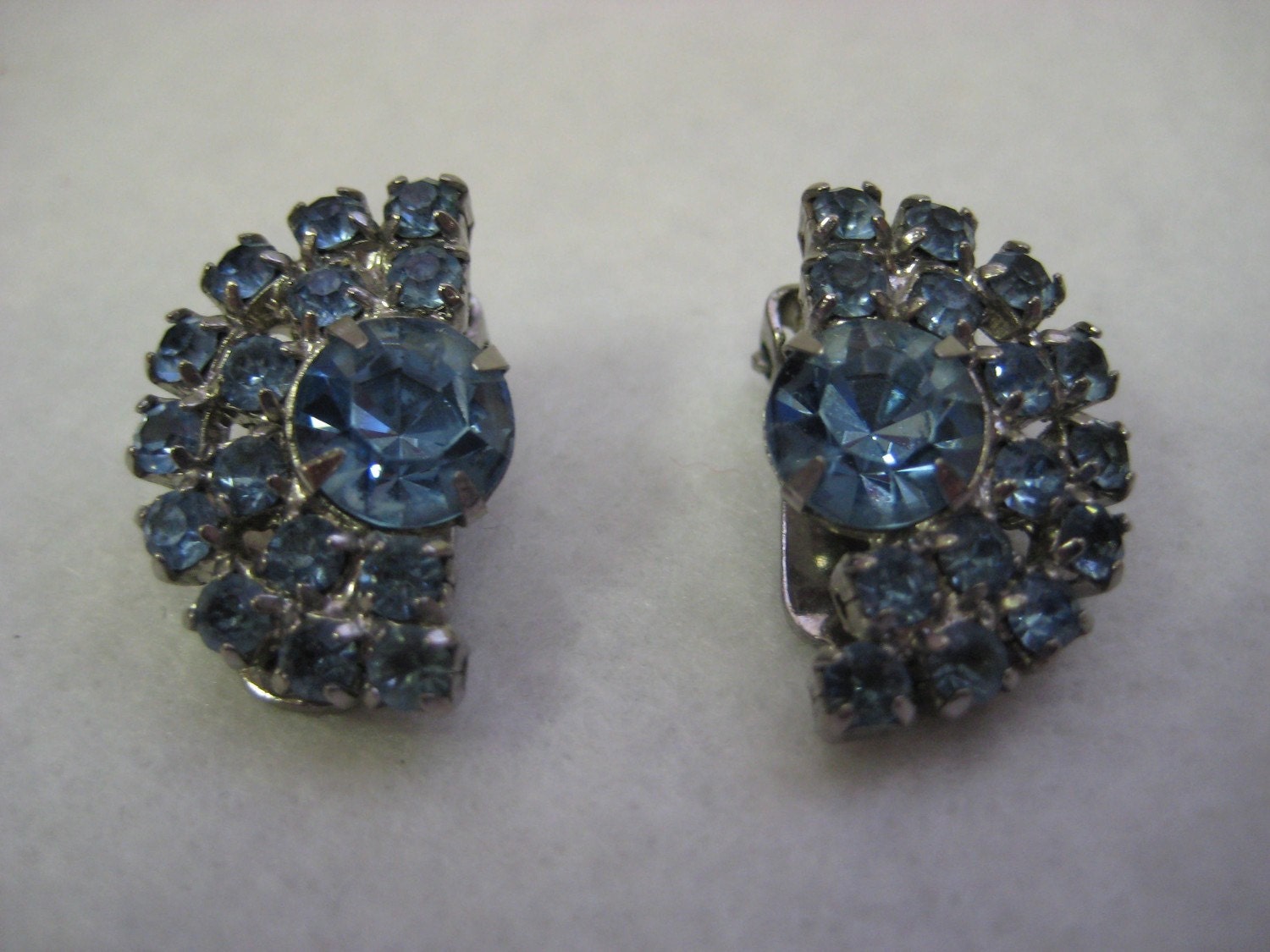 sale vintage 60s SPARKLY blue Fancy Rhinestone Earrings