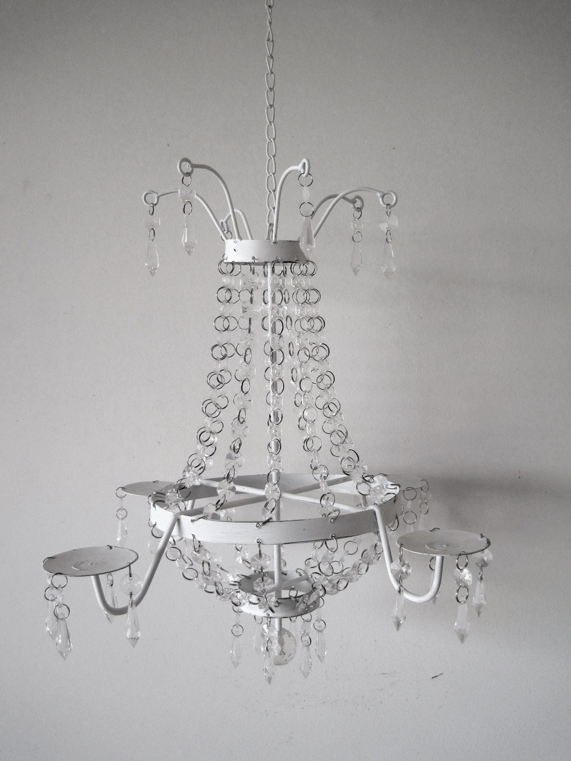 shabby chic white 4 candle chandelier by shabulouschandeliers shabby chic white 4 candle chandelier by shabulouschandeliers