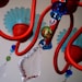 Sale Orange and Aqua Custom 5 arm chandelier MADE TO ORDER