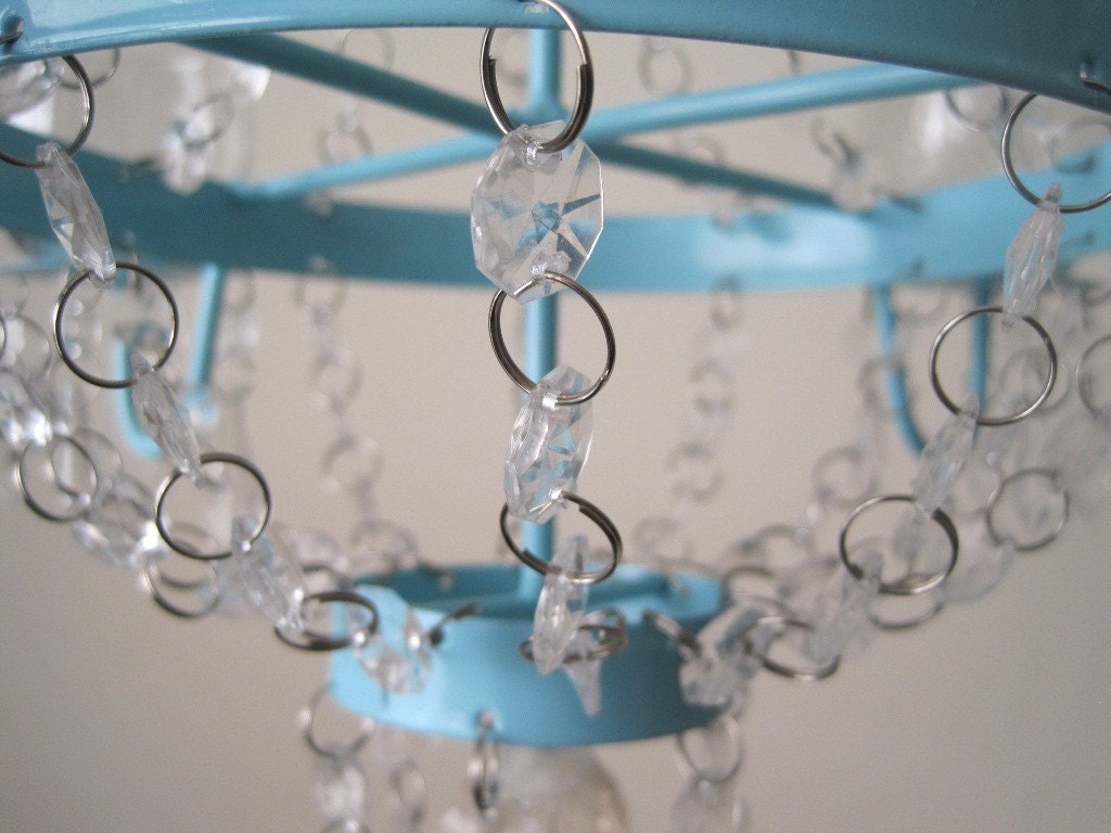 Metal and Glass Turquoise 4 Candle Chandelier MADE TO ORDER