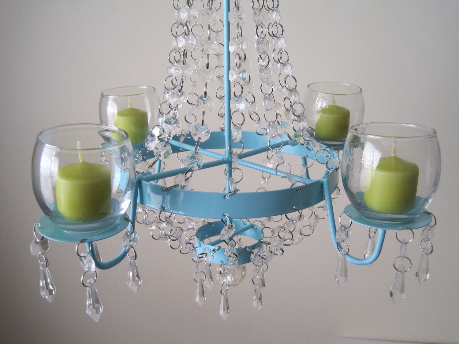 Metal and Glass Turquoise 4 Candle Chandelier MADE TO ORDER