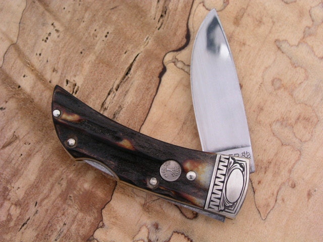 Personalized Hand Engraved Boker Lockback Stag Pocket Knife Graduation Gift for Men