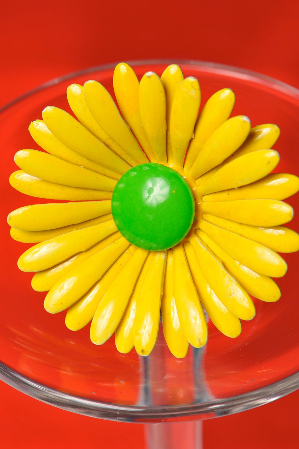 Flower ring. Bright yellow and green. Repurposed vintage. Adjustable.