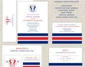 Nautical Wedding Invitations, Yacht Club Wedding Invitation, Wedding Invites, Regatta, Navy Blue & Red, Sea Horse, Stripes, Modern Monogram Il_170x135