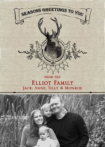 Burlap Reindeer Holiday Photo Card Il_570xn