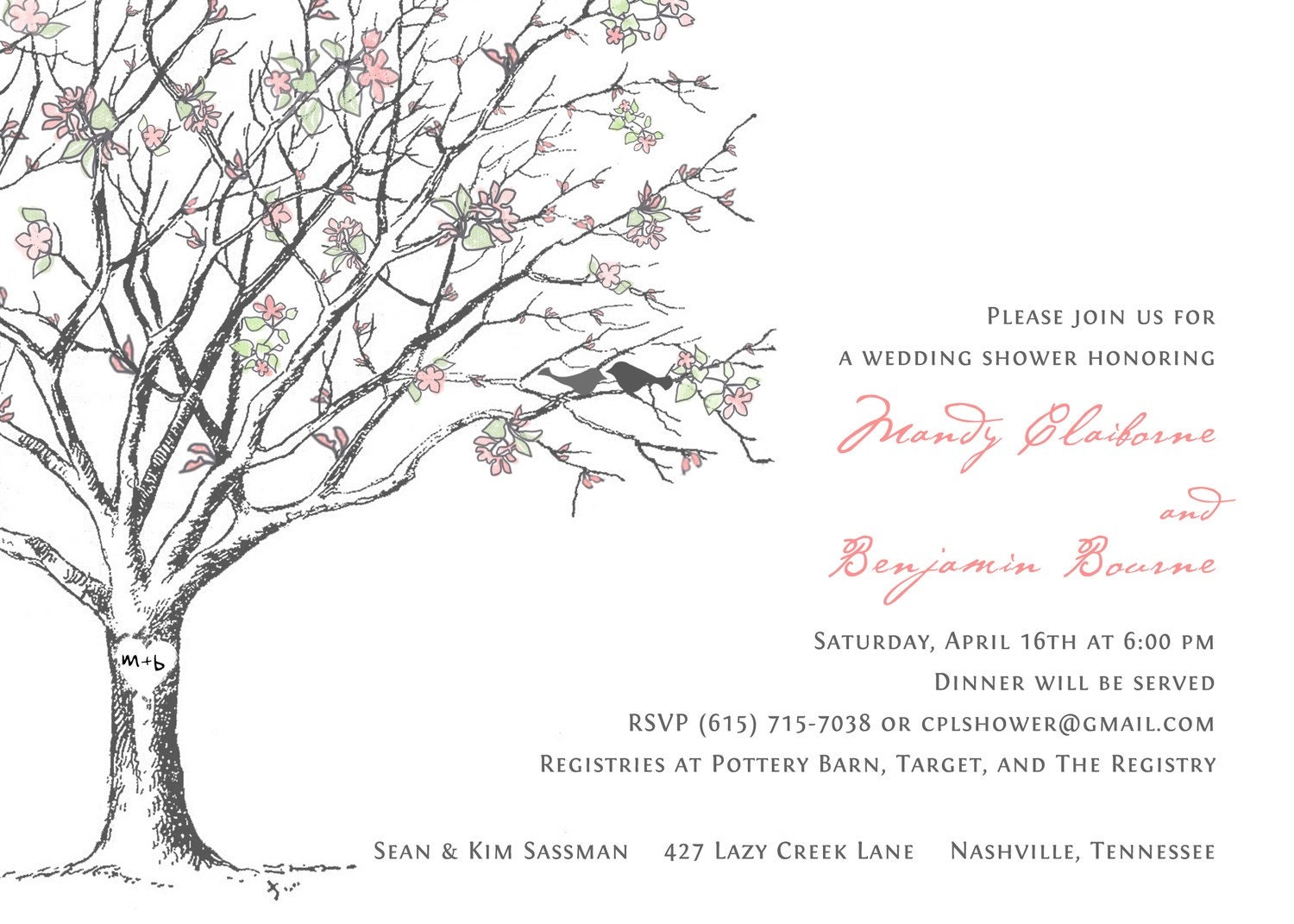 Sakura Cherry Blossom Love Birds Bridal Wedding Shower Invitations Il_570xn