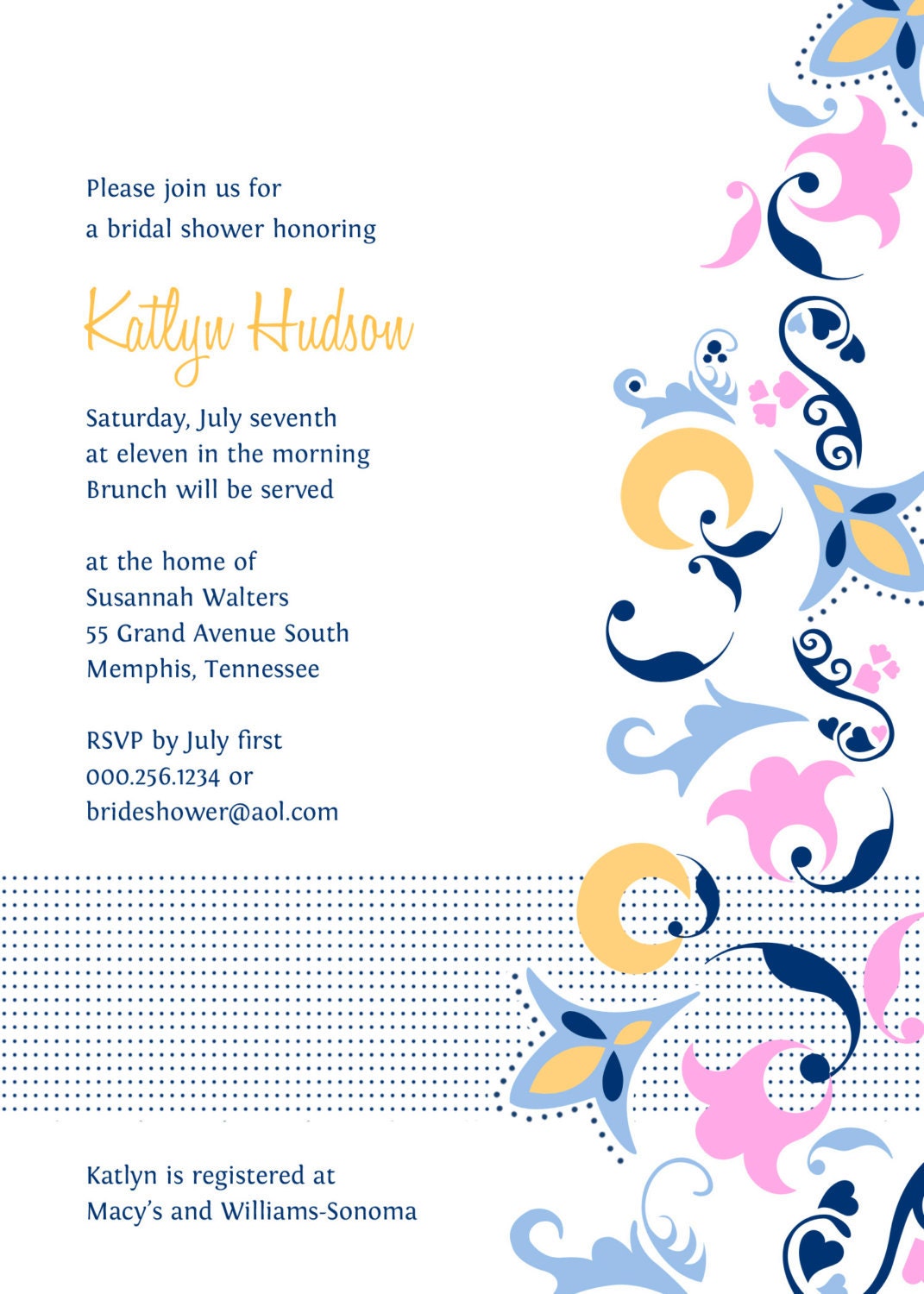 Bridal Shower Invitation Beaucoup with modern flowers in bright yellow and navy blue Il_570xn