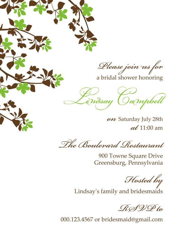 Apple Blossom Bridal Shower Invitation in Apple Green and Chocolate Brown Il_570xn