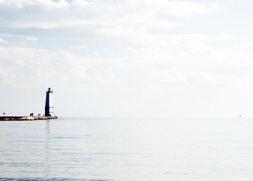 Nautical lighthouse photograph 5x7 beach photography fine art lake michigan wall art ocean photograph light blue red