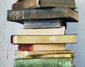 Vintage books photograph book photography library wall art green blue red yellow gold literary teacher gift office decor 8x12
