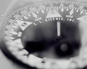 gift under 50 Nautical compass photograph 8x12 black and white vintage compass art print nautical wall art retro fine art cottage decor