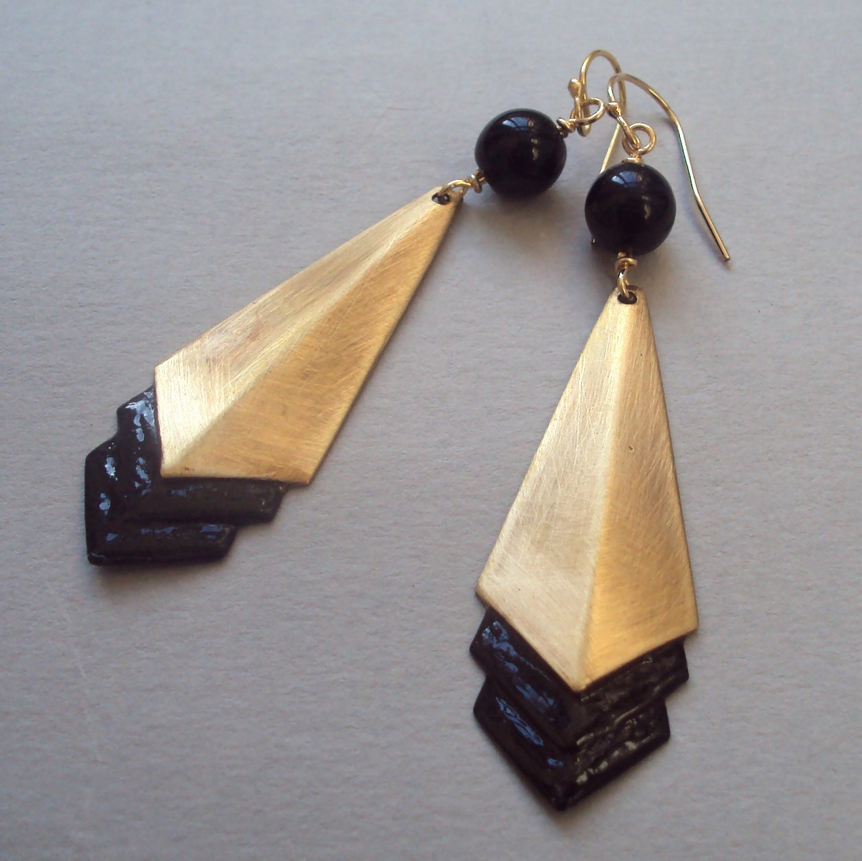 Art Deco earrings - black and gold